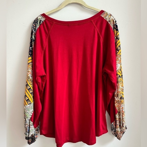 Boho Red Multi Color Balloon Sleeve Long Sleeve Blouse Size Large Colorful - Picture 4 of 11